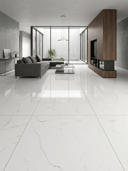 Feinsteinzeug-Fliese-Calacatta-Grigio-Marmor-Optik-glänzend-60x120cm-m2granit