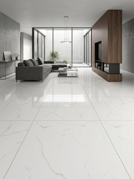 Feinsteinzeug-Fliese-Calacatta-Grigio-Marmor-Optik-glänzend-60x120cm-m2granit