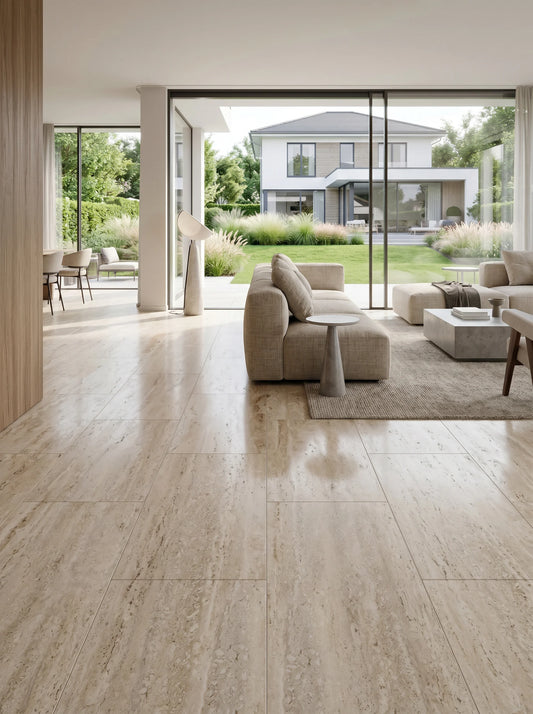 Feinsteinzeug-Fliese-Travertin-Optik-matt-60x120cm-projektbild-m2granit.de