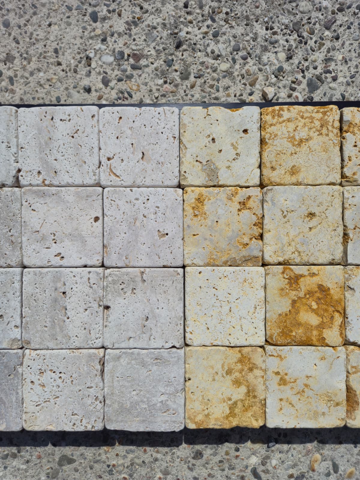 Pflastersteine aus Travertin Gold - 7,5x10x10 - M2Granit