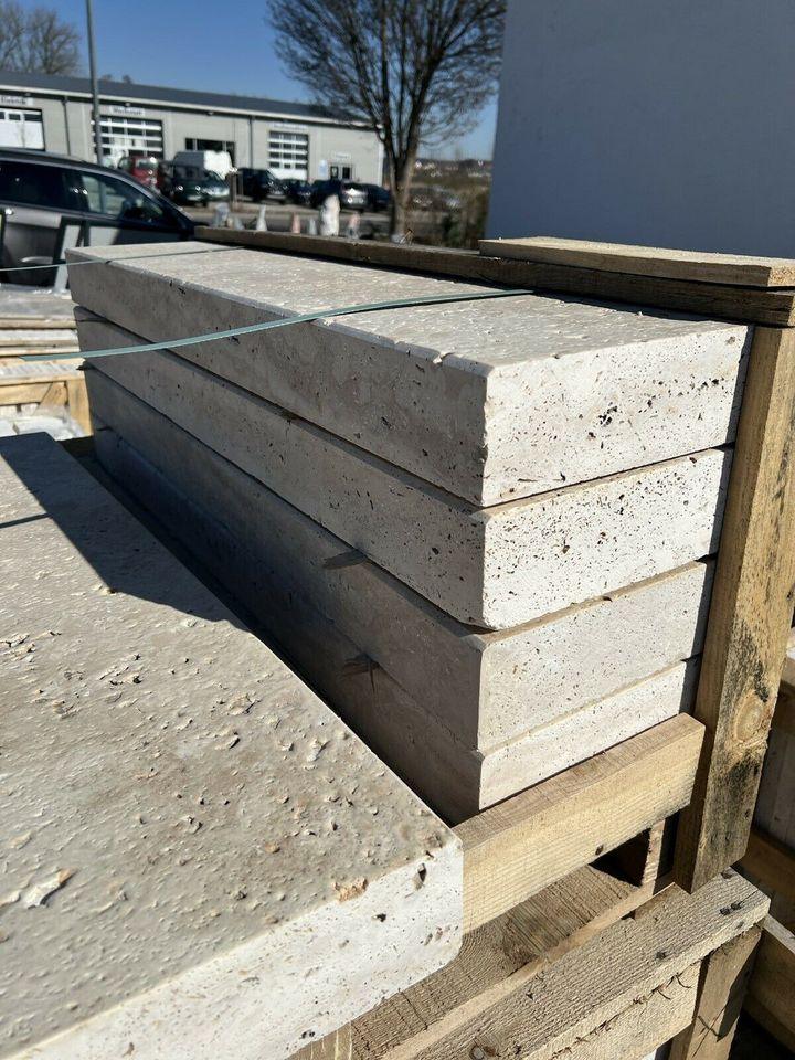 Randsteine aus Travertin - Assos -7,5x25x100cm-geschliffen & gebürstet