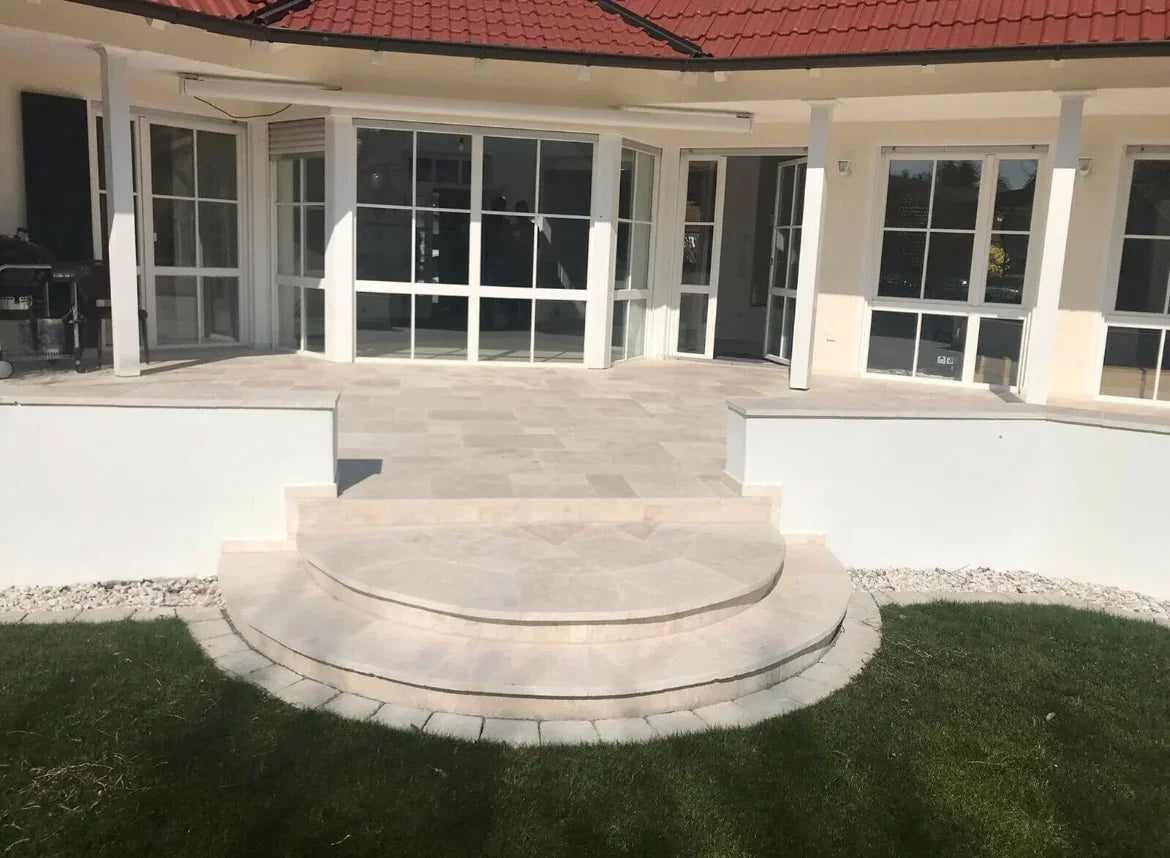 Terrassenplatten aus Travertin | Römischer Verband-m2granit