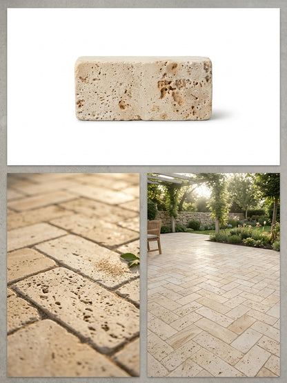 Pflastersteine aus Travertin | 20x7,5x7,5cm | Classic | Fischgrätenmuster