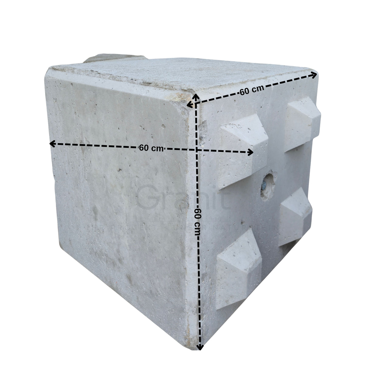 Beton Boxensteine Grau – m2Granit – Darstellung mit Maßangaben