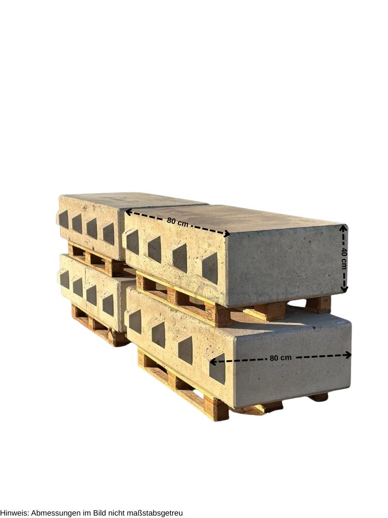 Beton Boxensteine Grau – m2Granit – Darstellung mit Maßangaben
